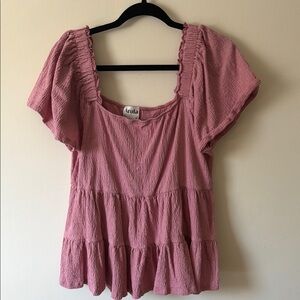 Pink Smocked Square-Neck Peplum Top